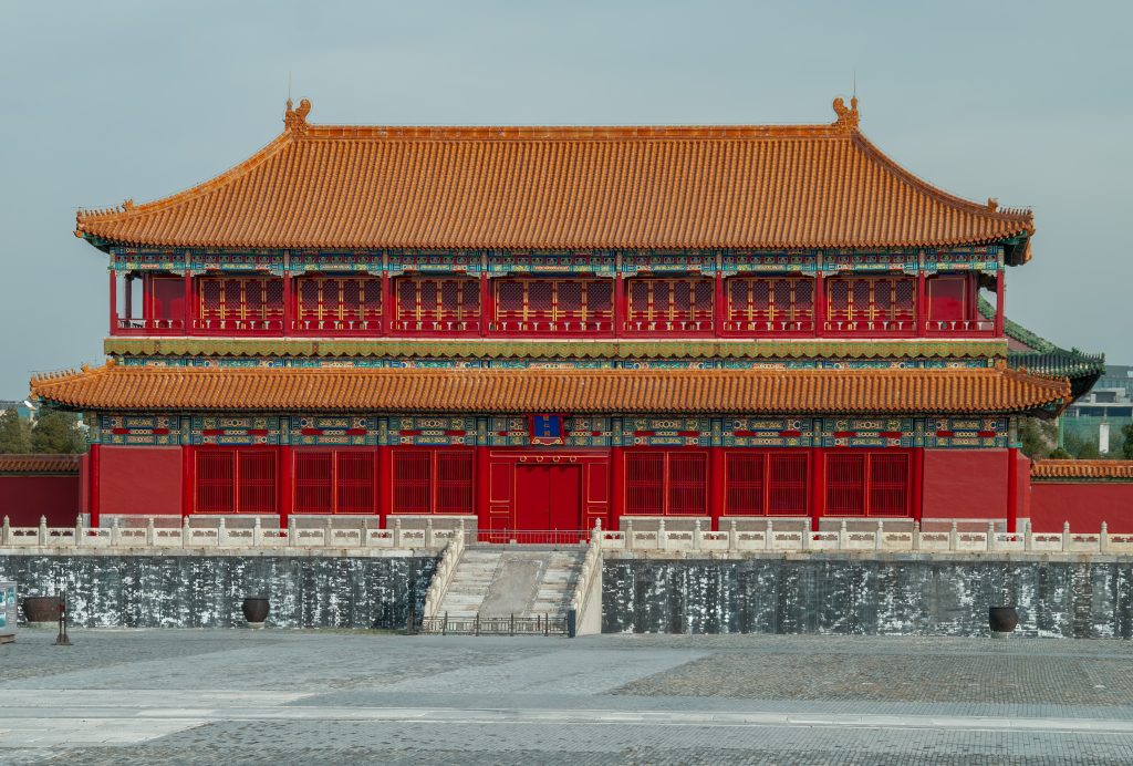 October view of the Belvedere of Embodying Benevolence in the Forbidden City.