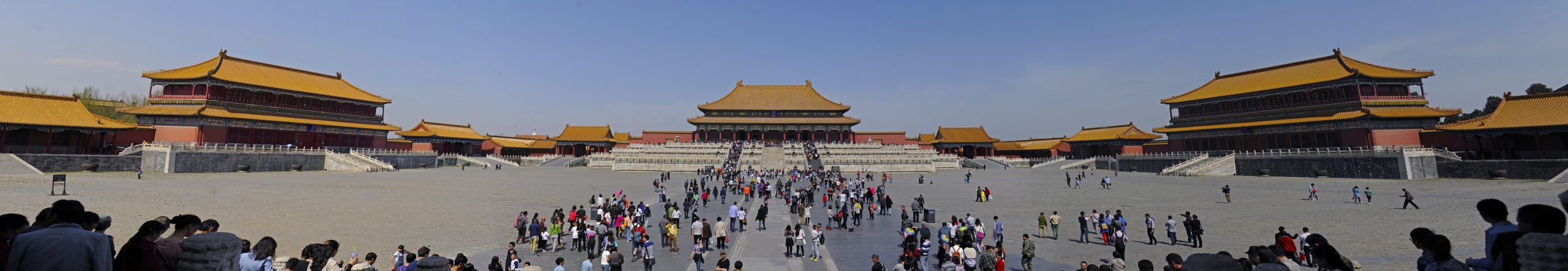 Wide panorama across the Forbidden City from the Gate of Supreme Harmony