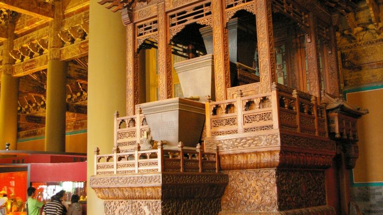 Historic water clock display at the Forbidden City in Beijing
