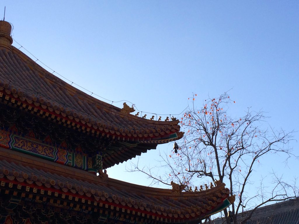 Decorative roof detail at Yonghe Temple in Beijing