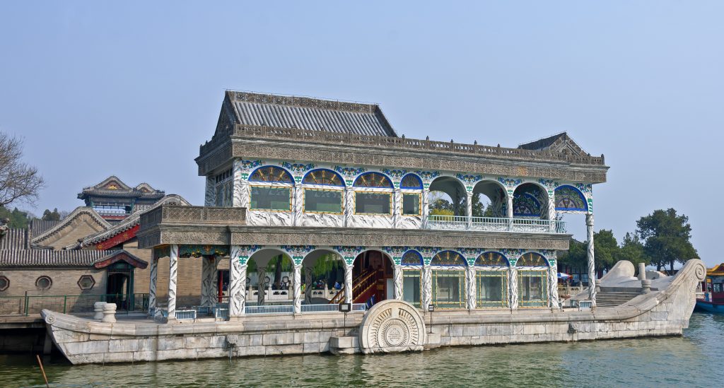 Marble Boat beside the water at the Summer Palace in Beijing.