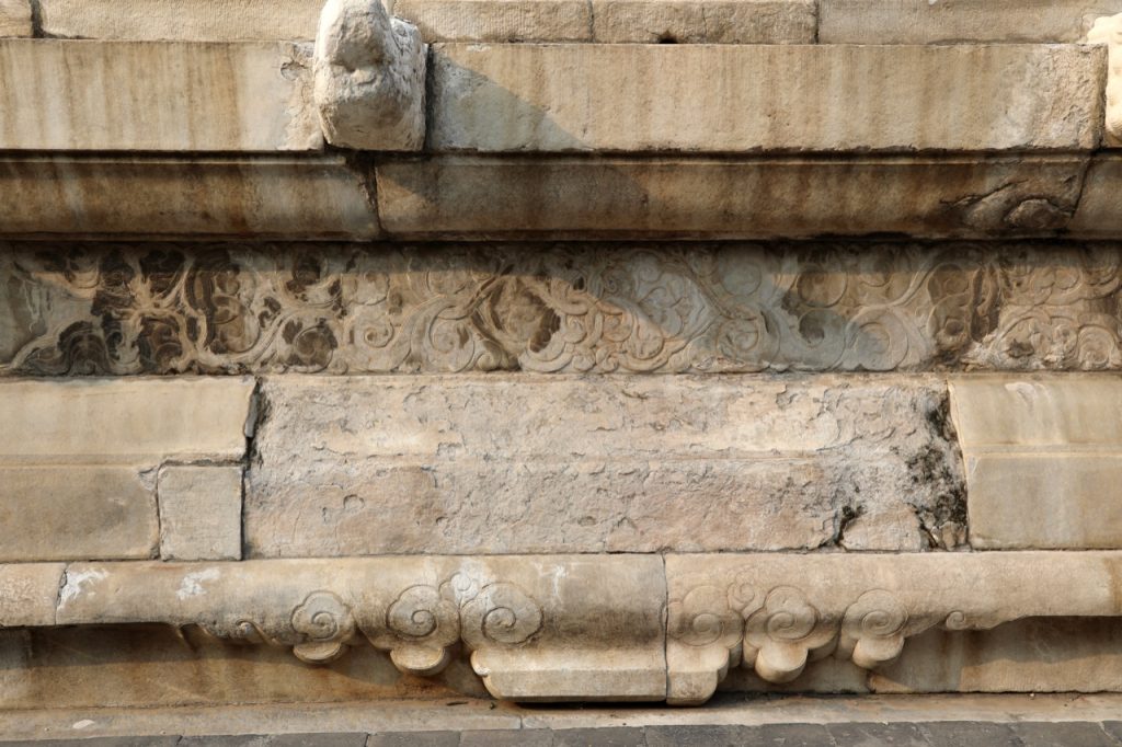 Carved stone detail on the platform at the Hall of Martial Valor